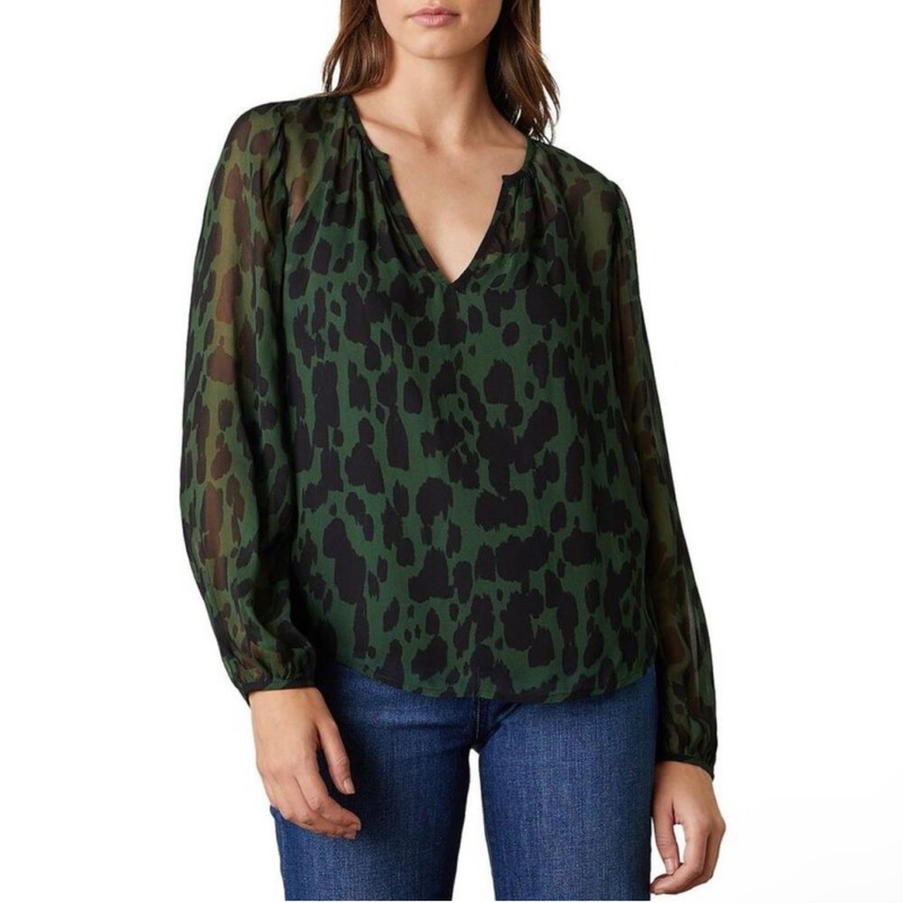 SOLD NWT Velvet Green and Black Animal Print V Neck Layered Sheer Blouse
